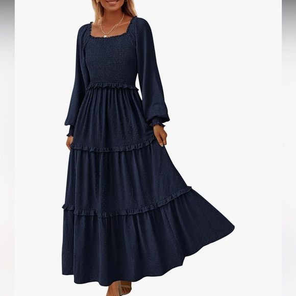 pretty garden Dresses & Skirts - New PRETTYGARDEN Spring Smocked Swiss Dot Tiered Ruffle Flowy Maxi Dress Navy XL